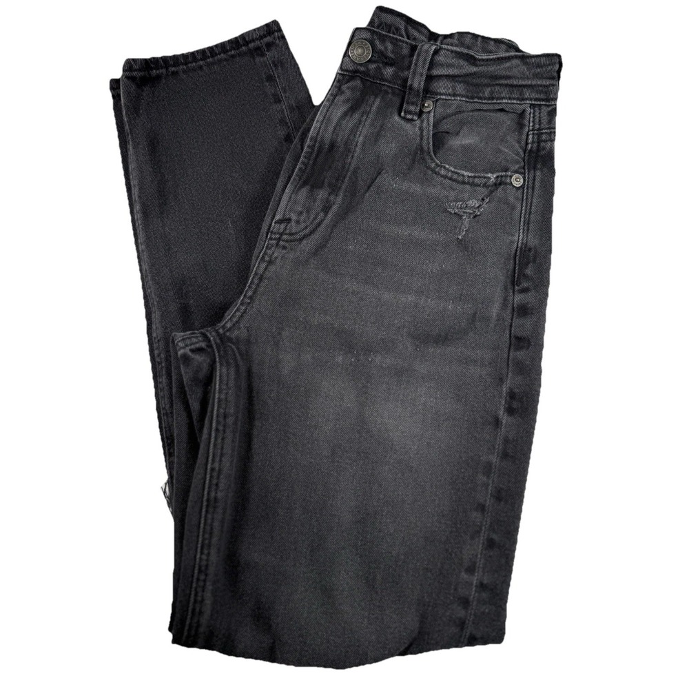 American Eagle Womens Jeans‎ Black Distressed Mom Straight Comfort Waist Band 00